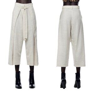 Jonny Cota Studio Women's Linen Wrap Cropped Wide Leg Pants in Natural 4